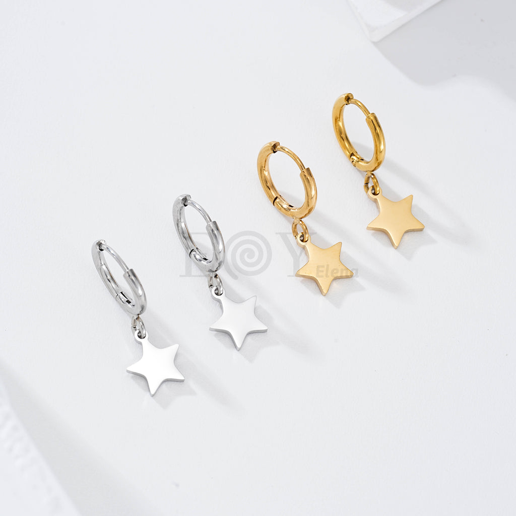 Pendientes aro con estrella plana acero