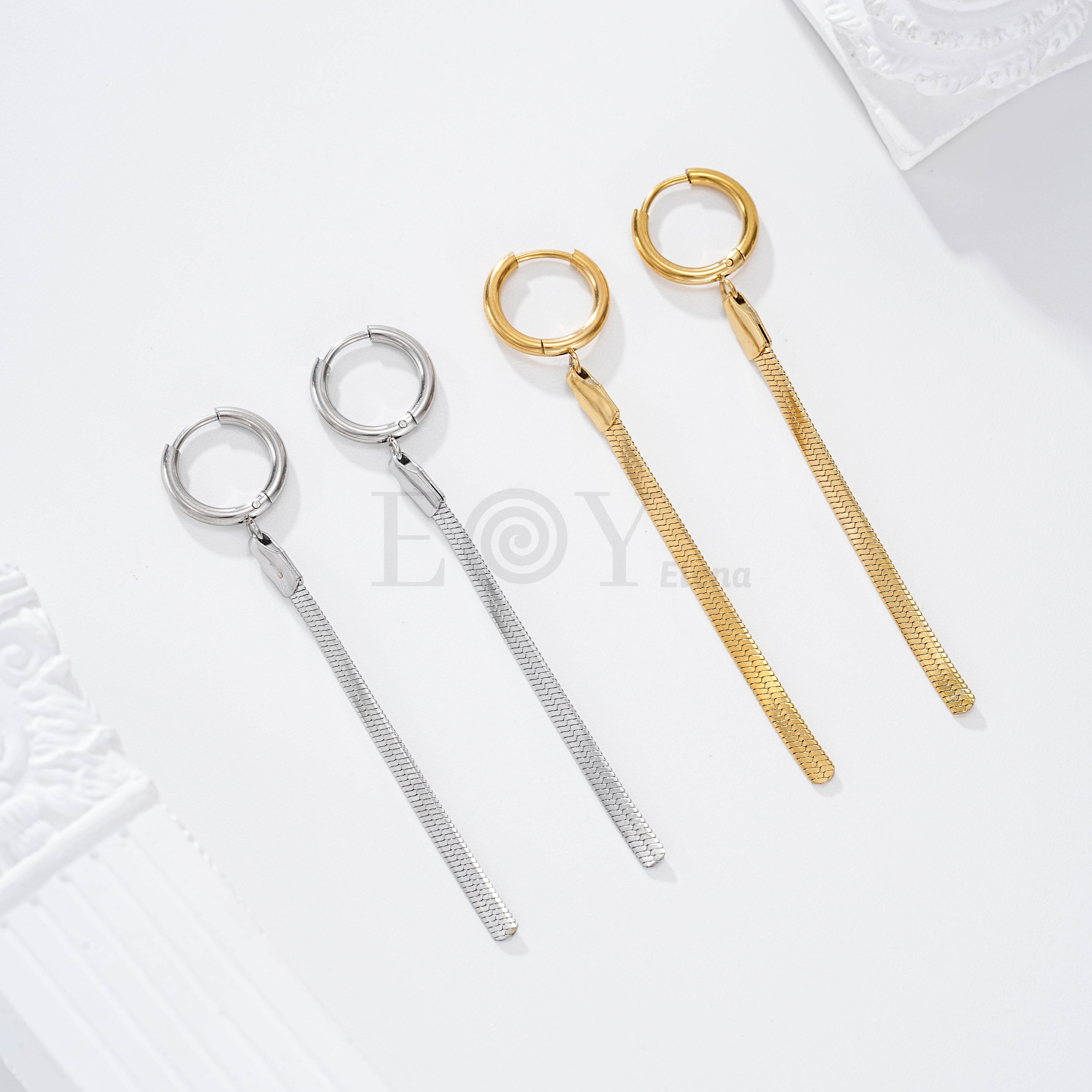 Pendientes aro con tira plana acero