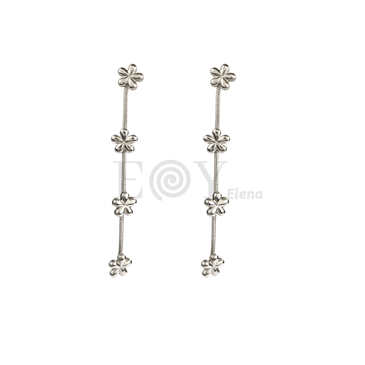 Pendientes largos flores acero