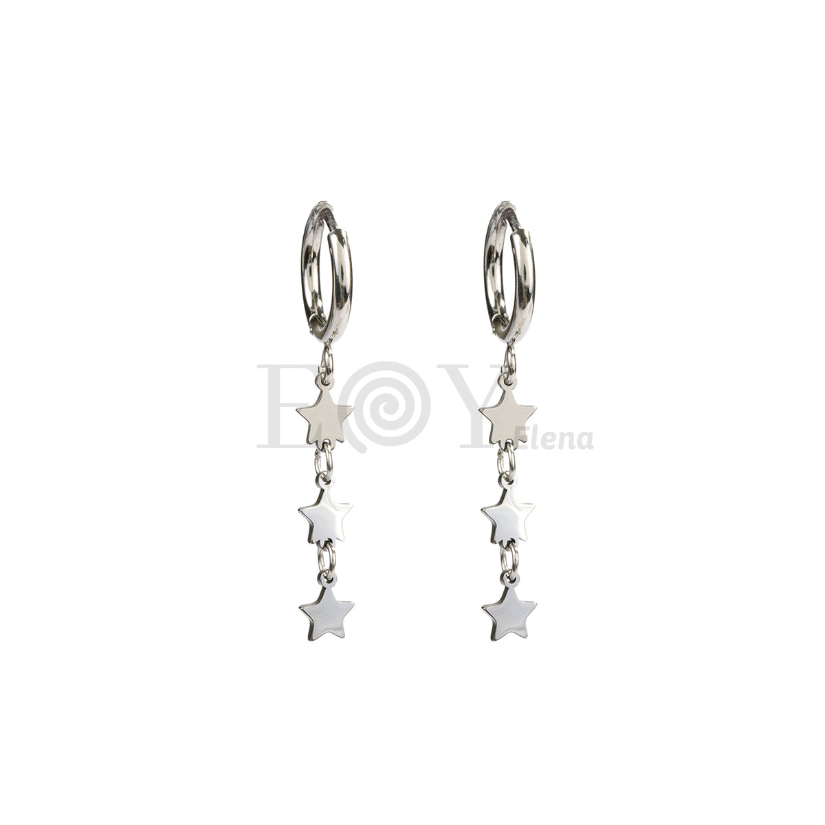 Pendientes aro con triple estrella acero
