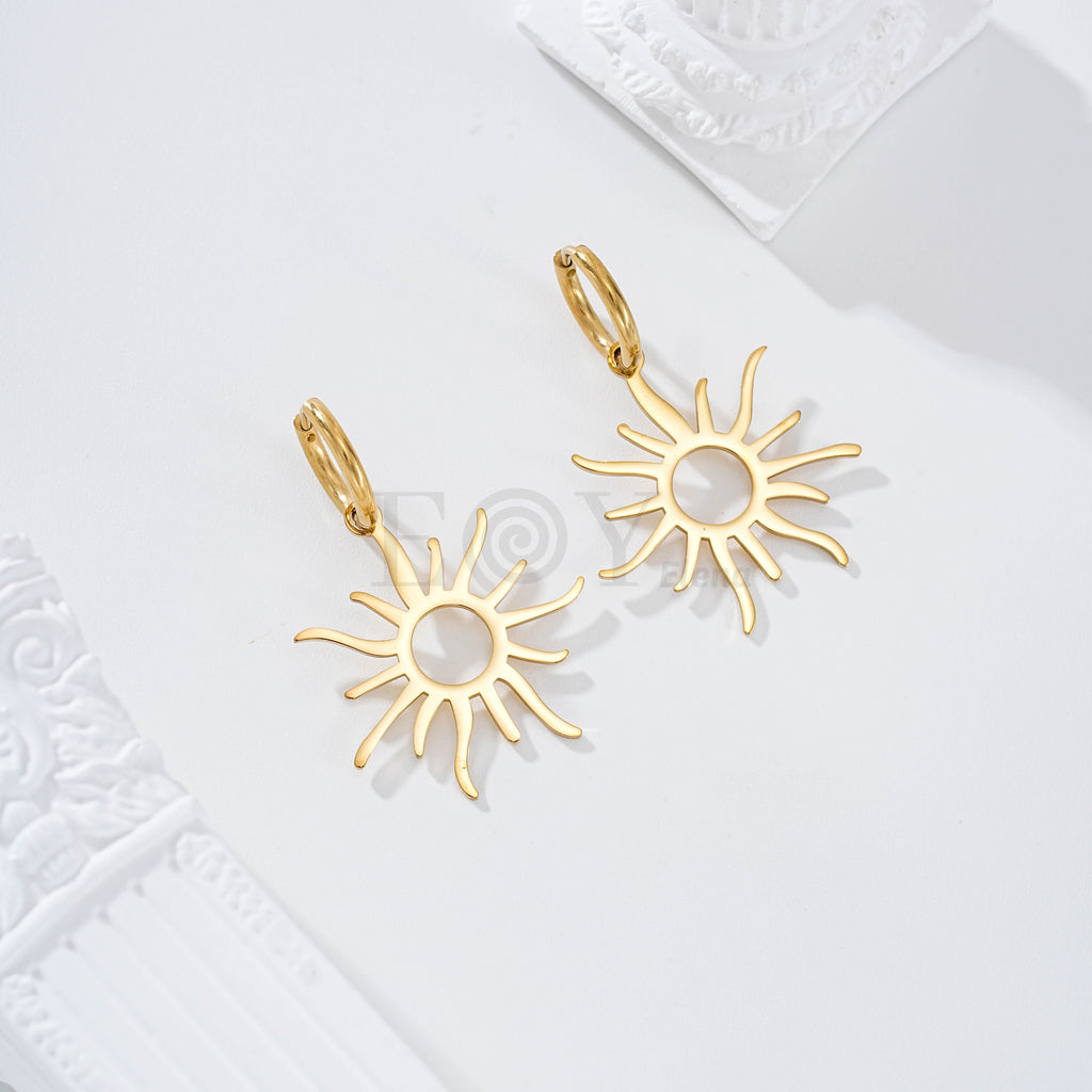 Pendientes de aro con sol acero