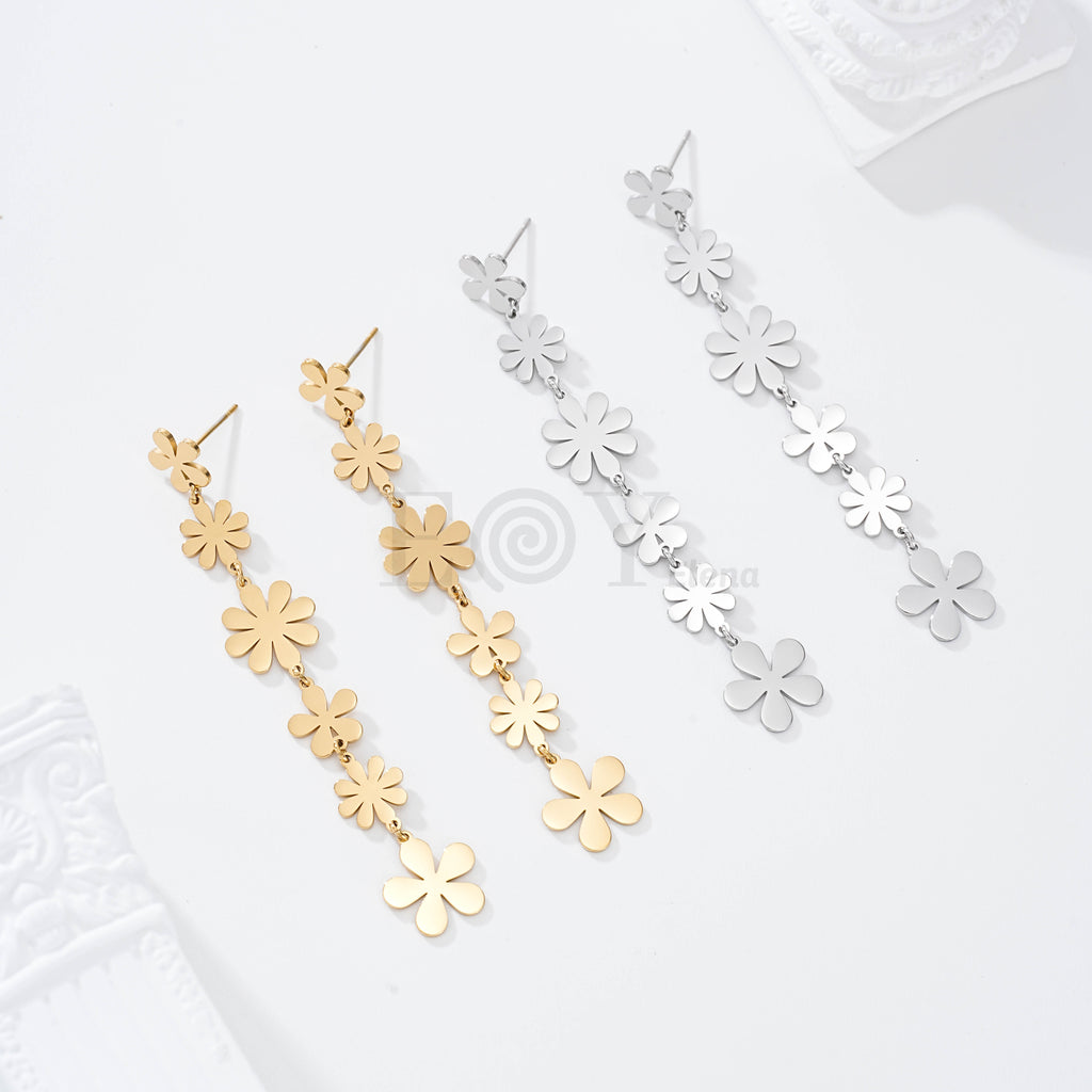 Pendientes largos flores acero