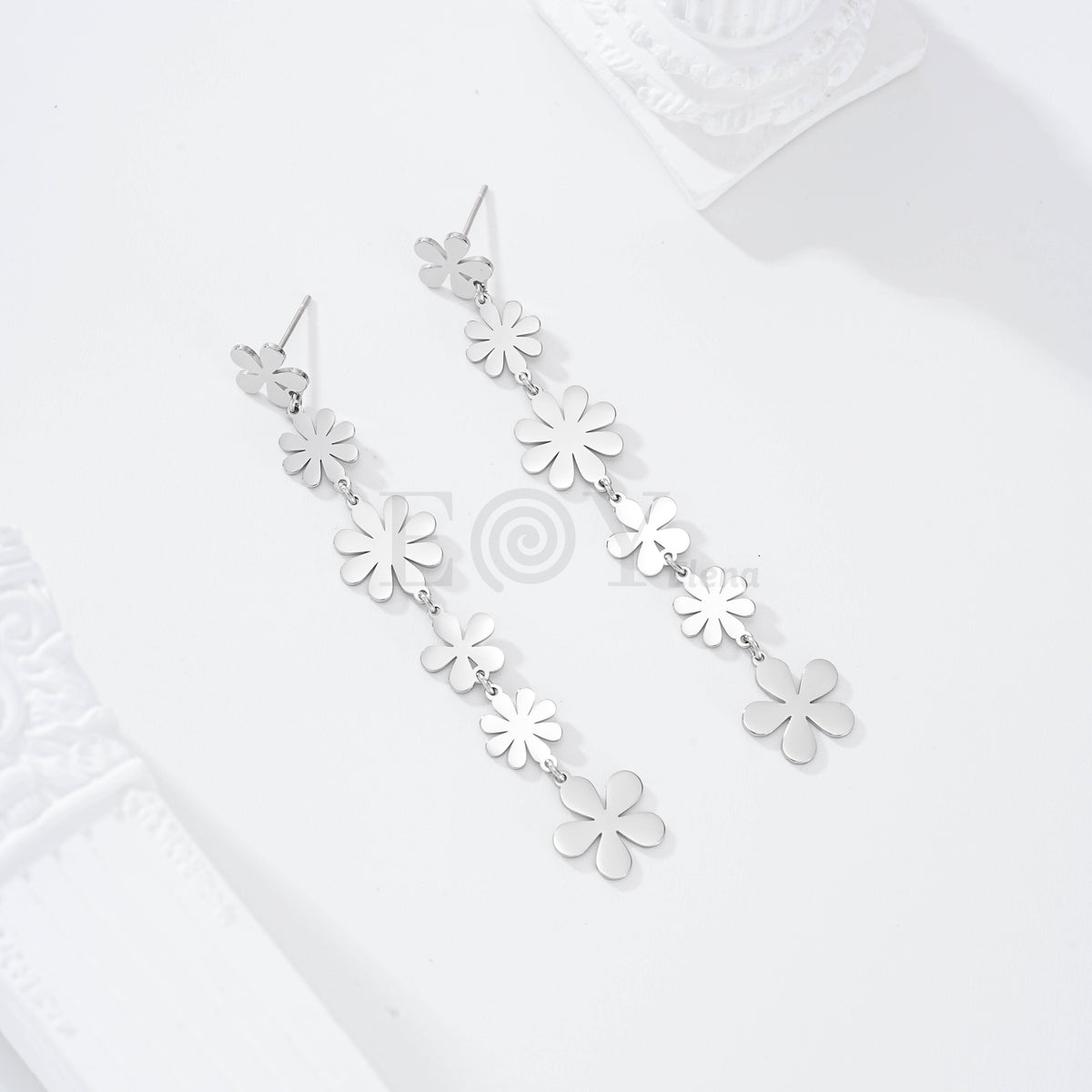 Pendientes largos flores acero