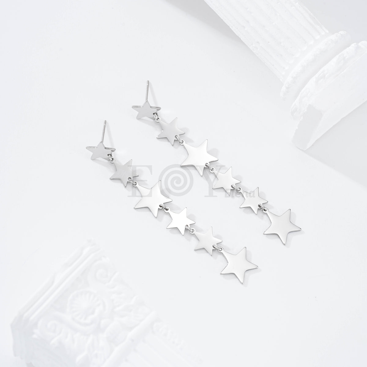 Pendientes largos estrellas acero