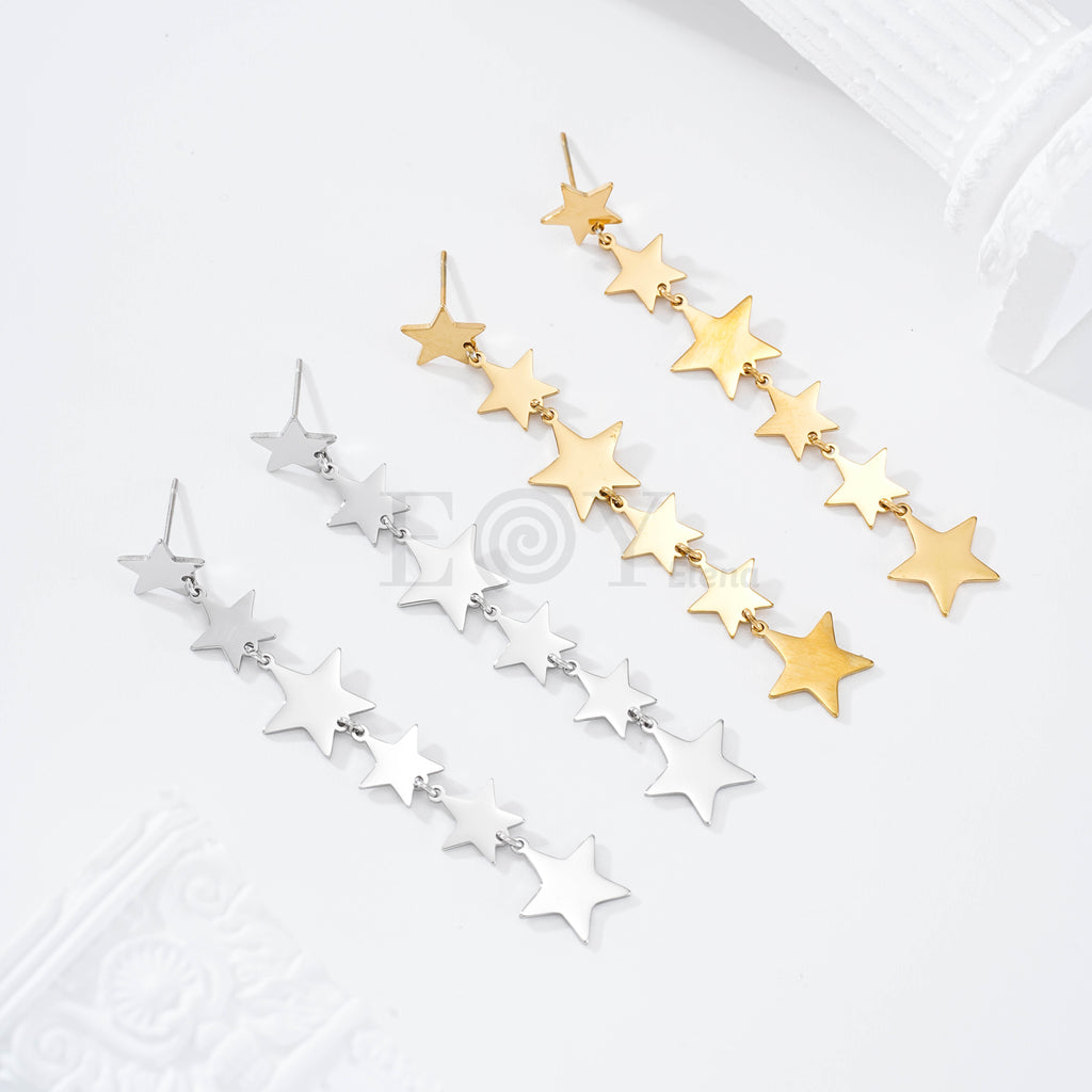 Pendientes largos estrellas acero