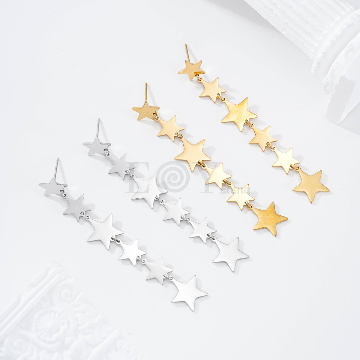 Pendientes largos estrellas acero