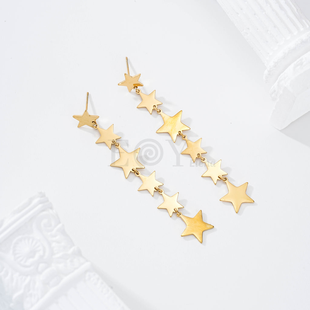 Pendientes largos estrellas acero