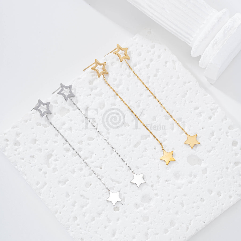 Pendientes estrella hueca y chapa acero
