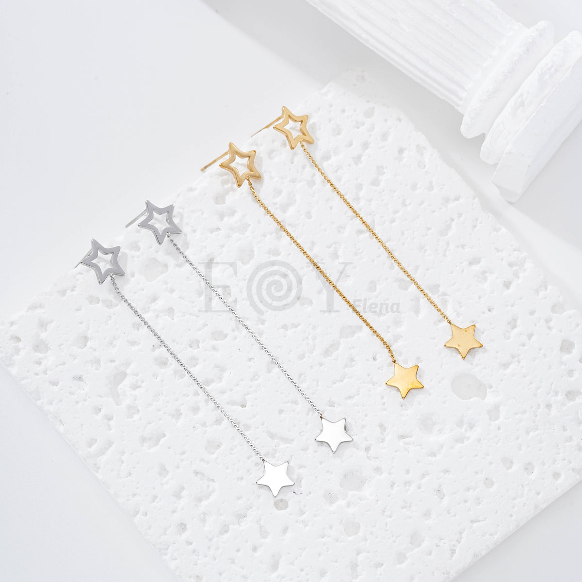 Pendientes estrella hueca y chapa acero