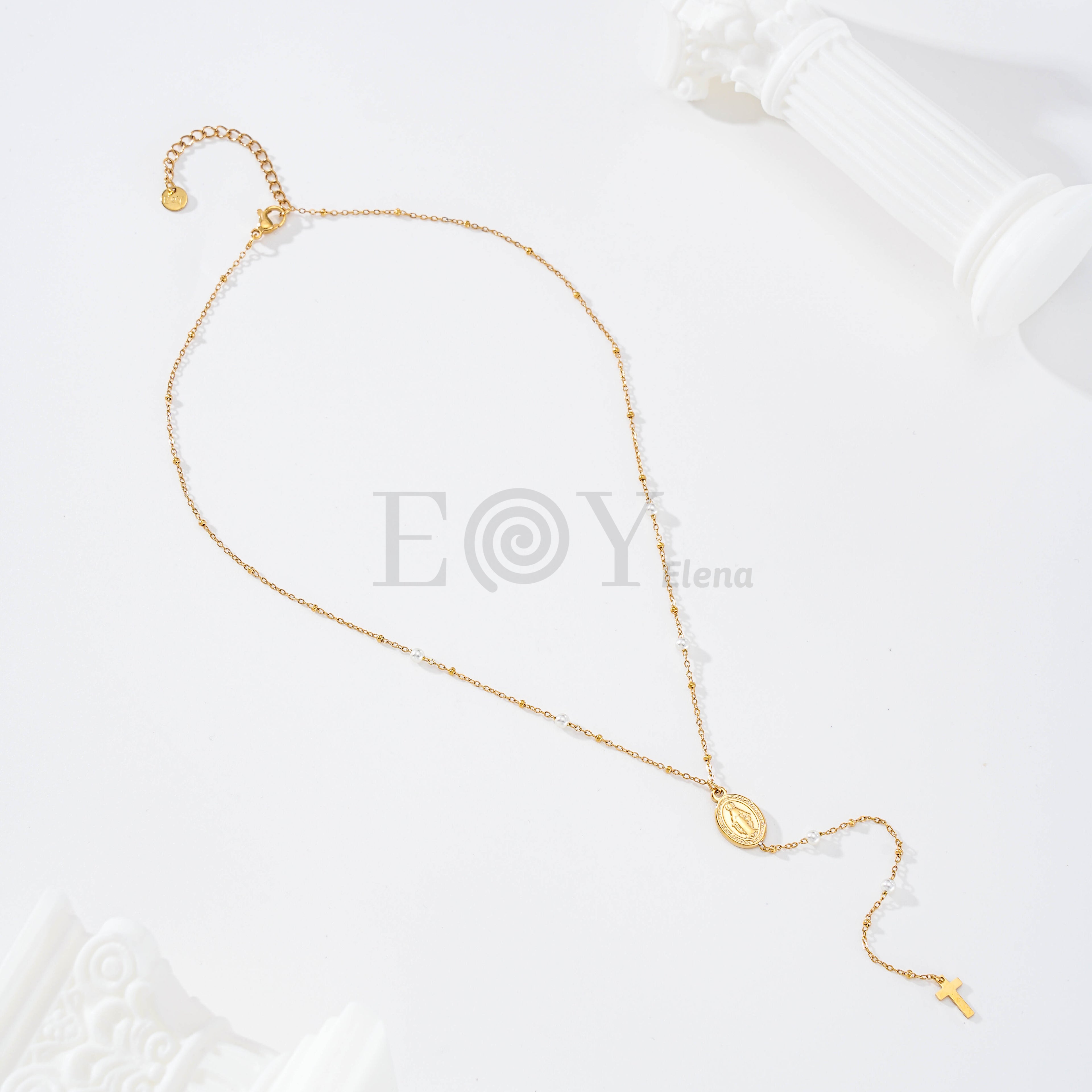 Collar chapa virgen y cruz colgante