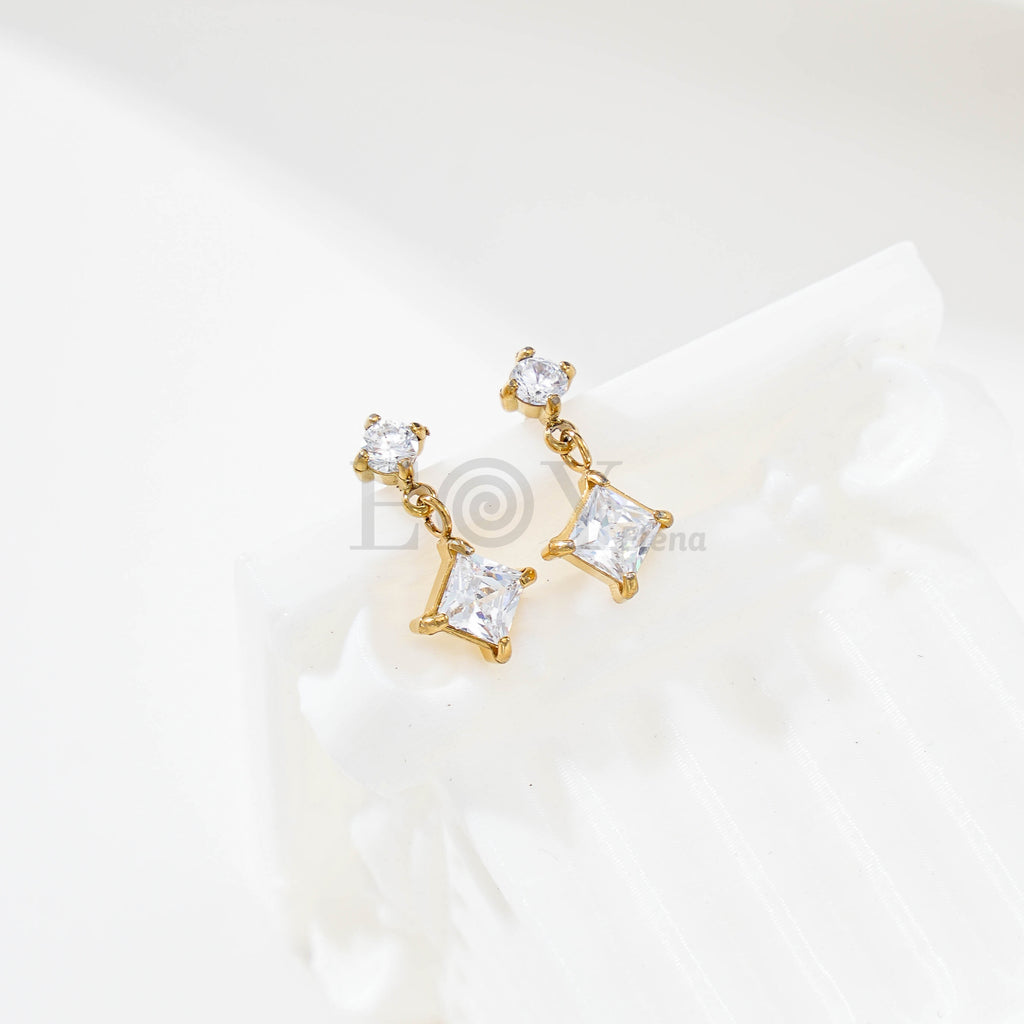 Pendientes doble circonita cuadrada