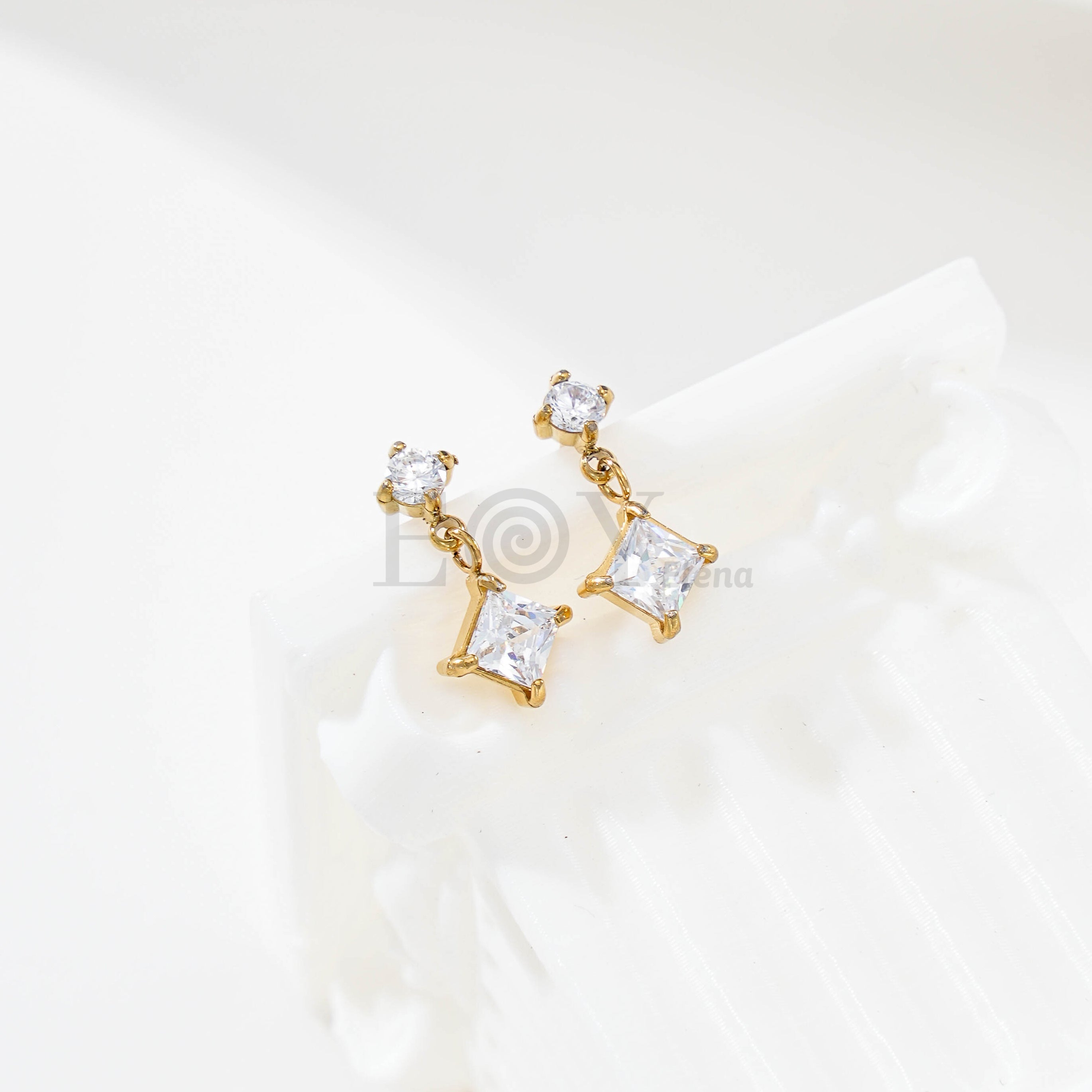 Pendientes doble circonita cuadrada