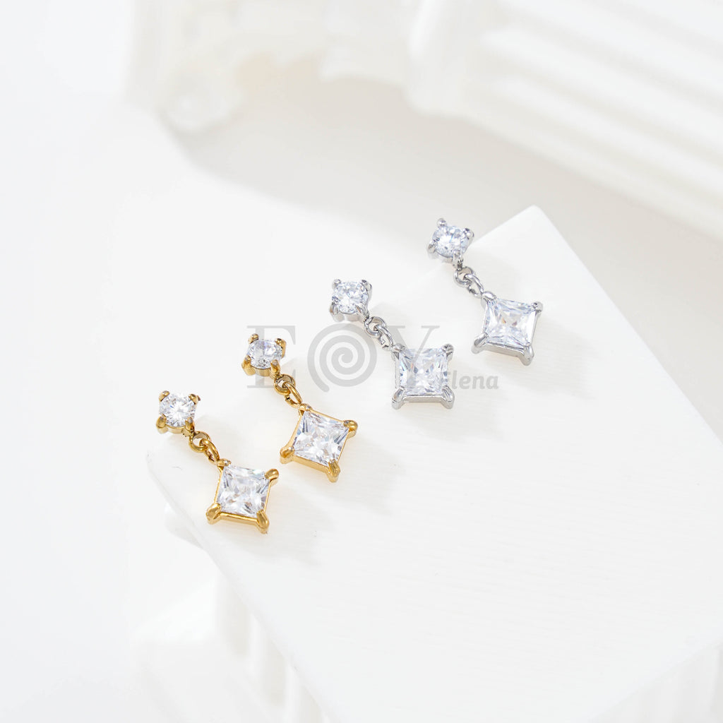 Pendientes doble circonita cuadrada