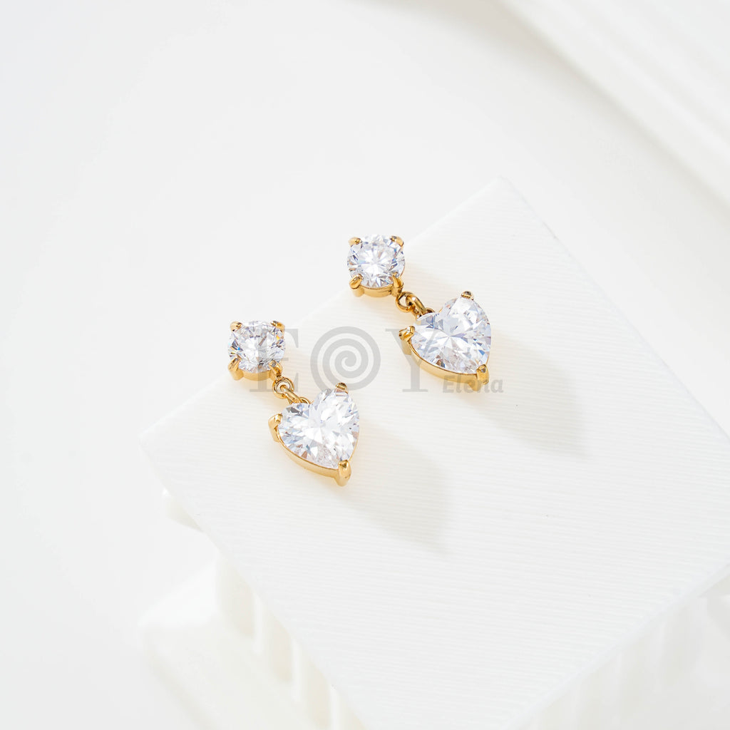 Pendientes circonita doble corazón