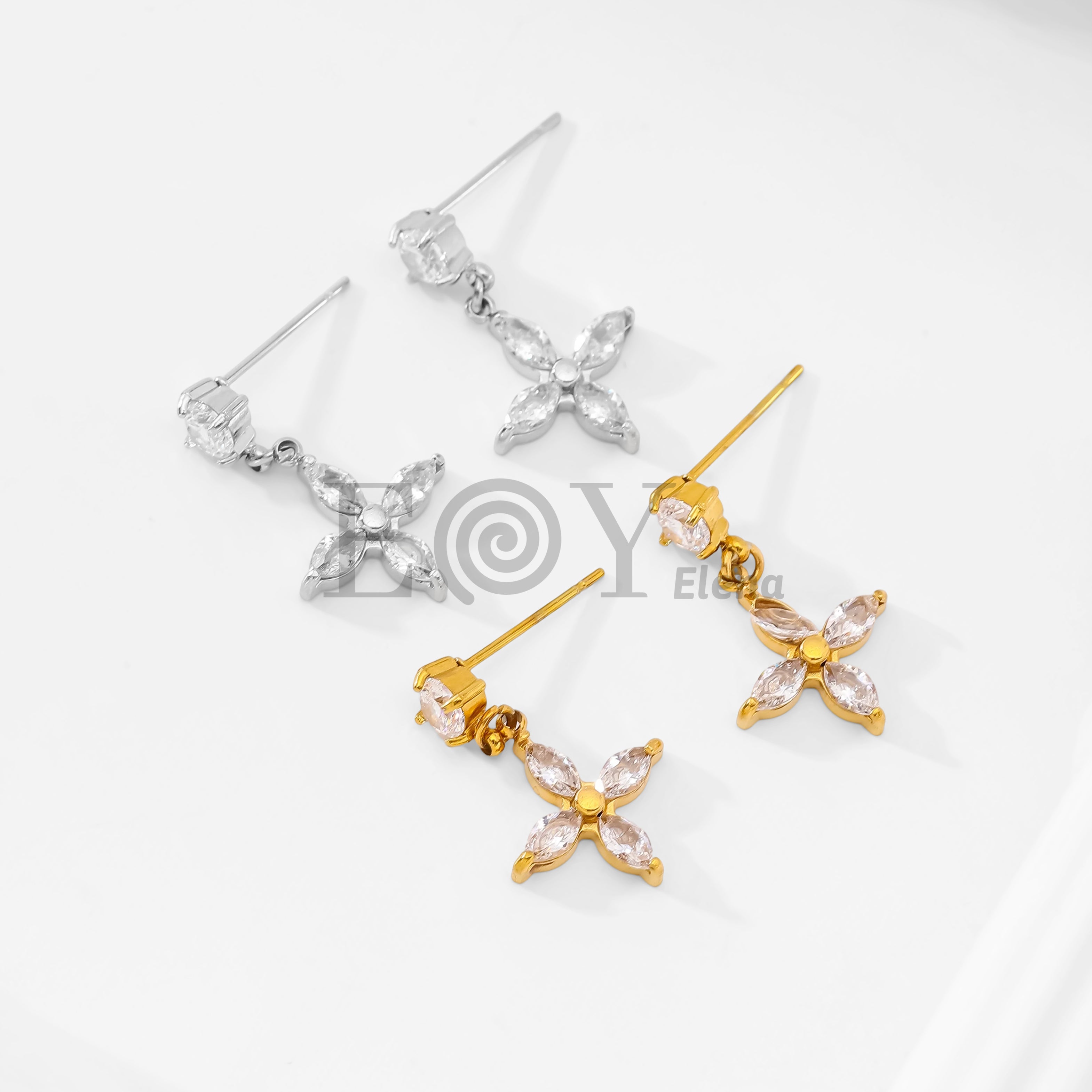 Pendientes circonita y flor