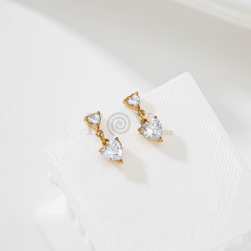 Pendientes doble circonita corazón