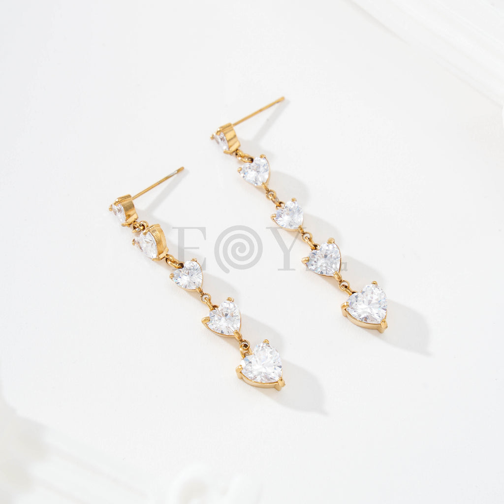 Pendientes largos circonita corazón