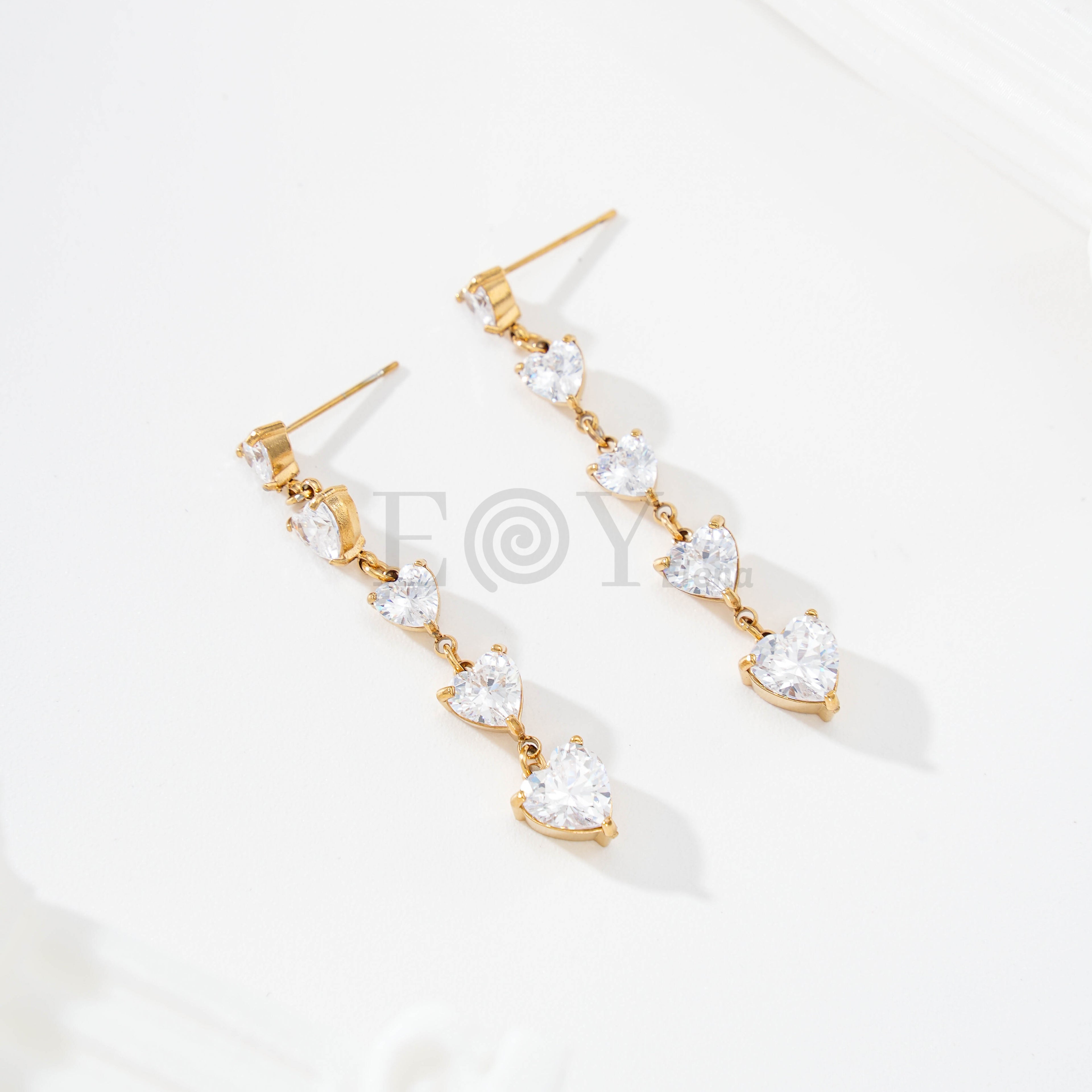 Pendientes largos circonita corazón