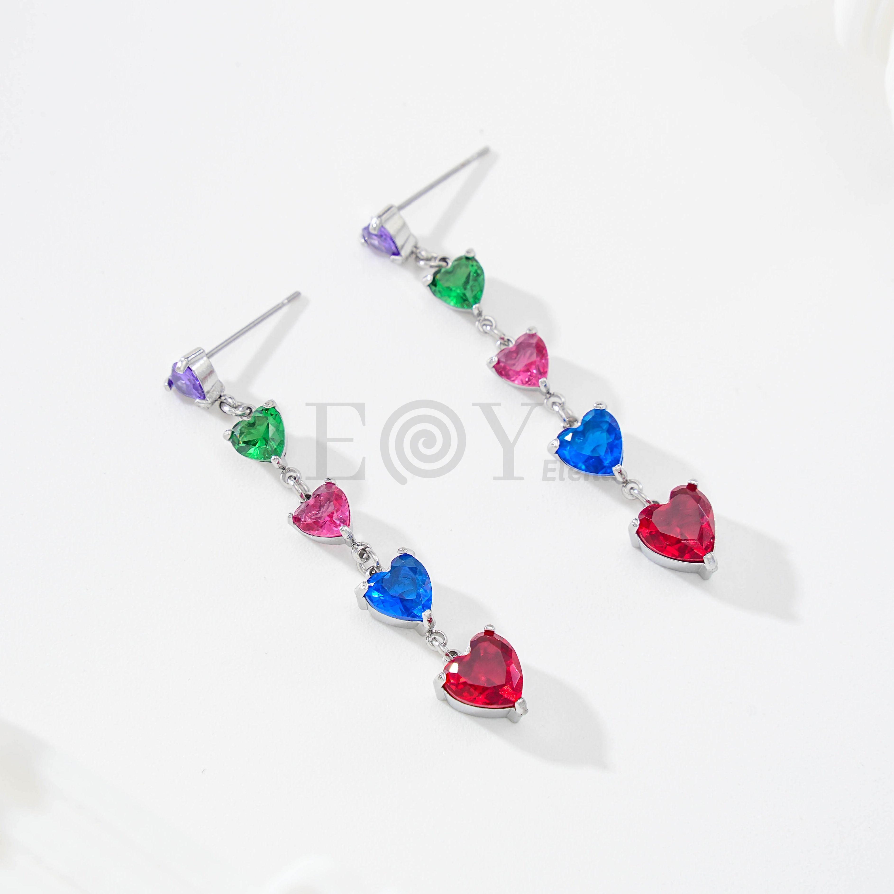 Pendientes largos circonita corazón