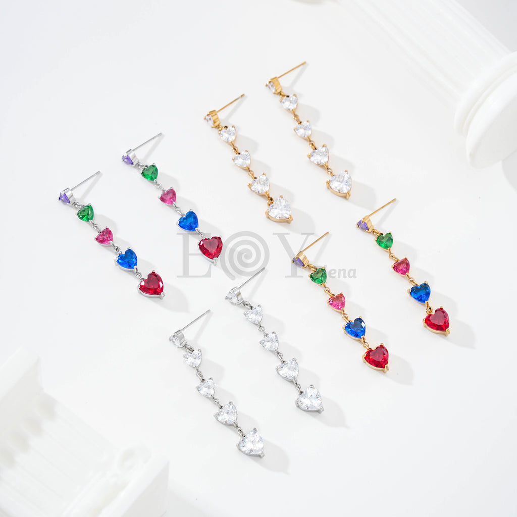 Pendientes largos circonita corazón