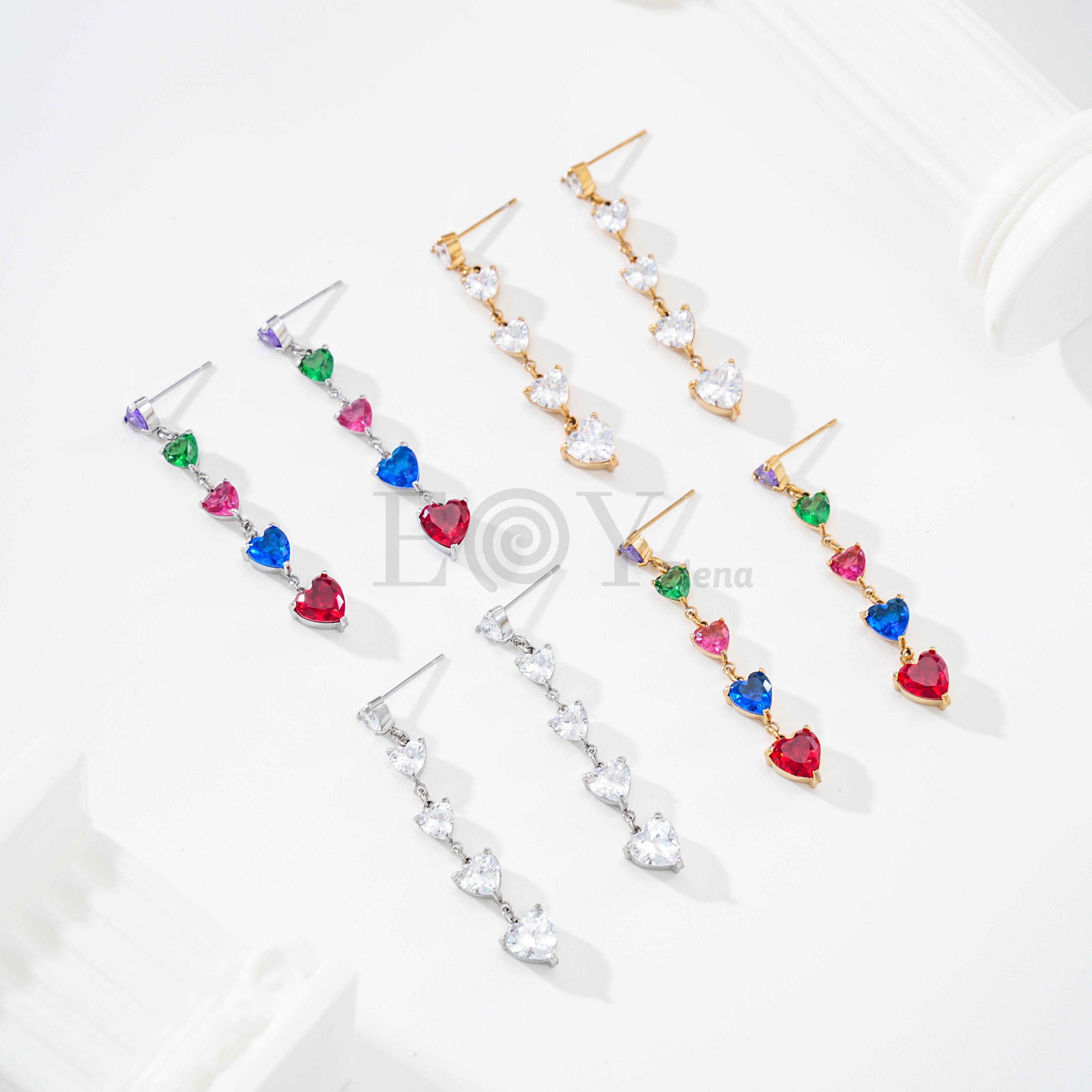 Pendientes largos circonita corazón