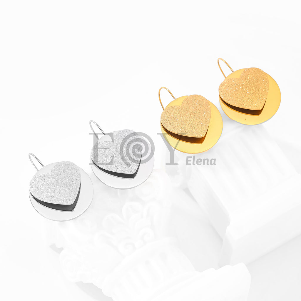 Pendientes corazón brillo y chapa