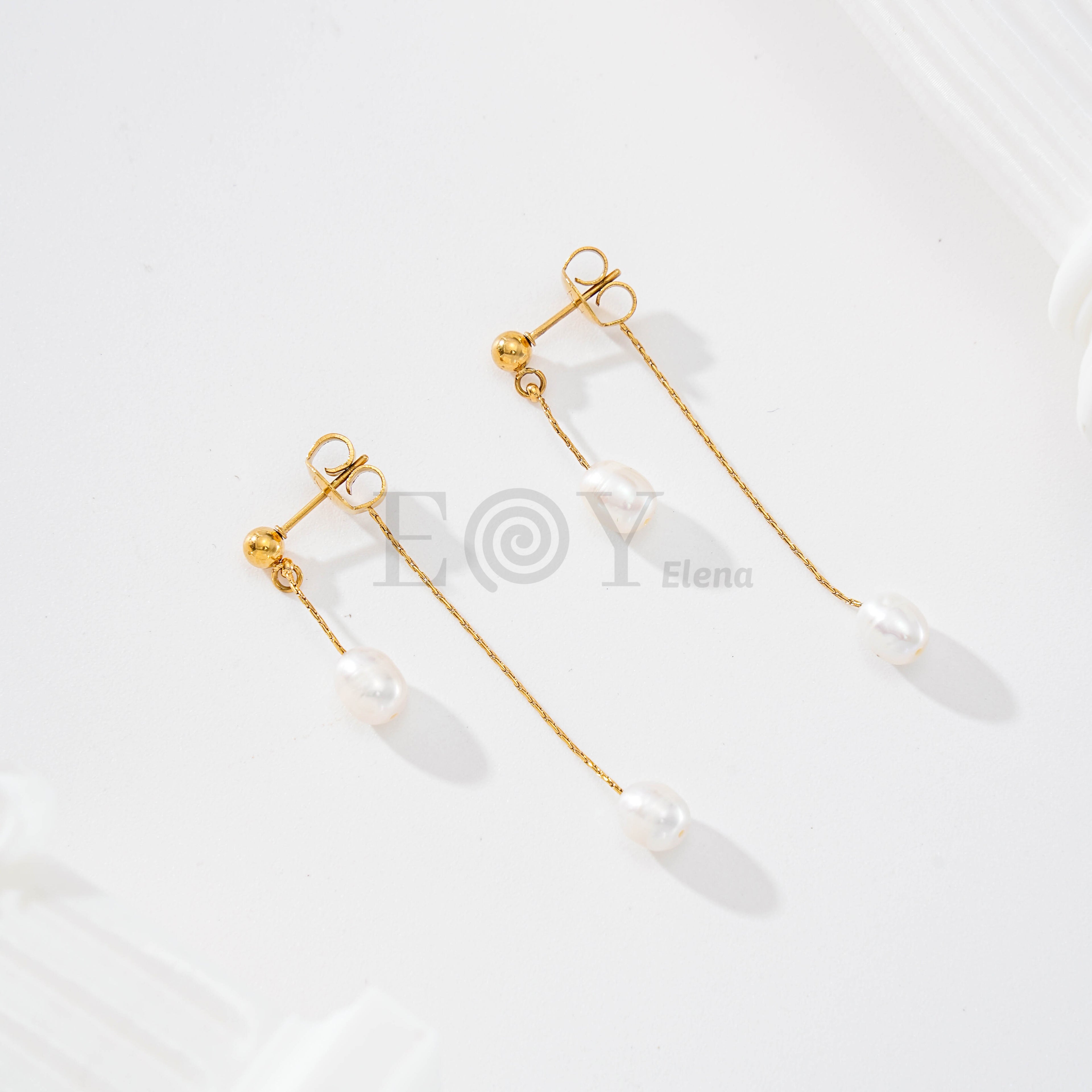Pendientes doble tira con perla