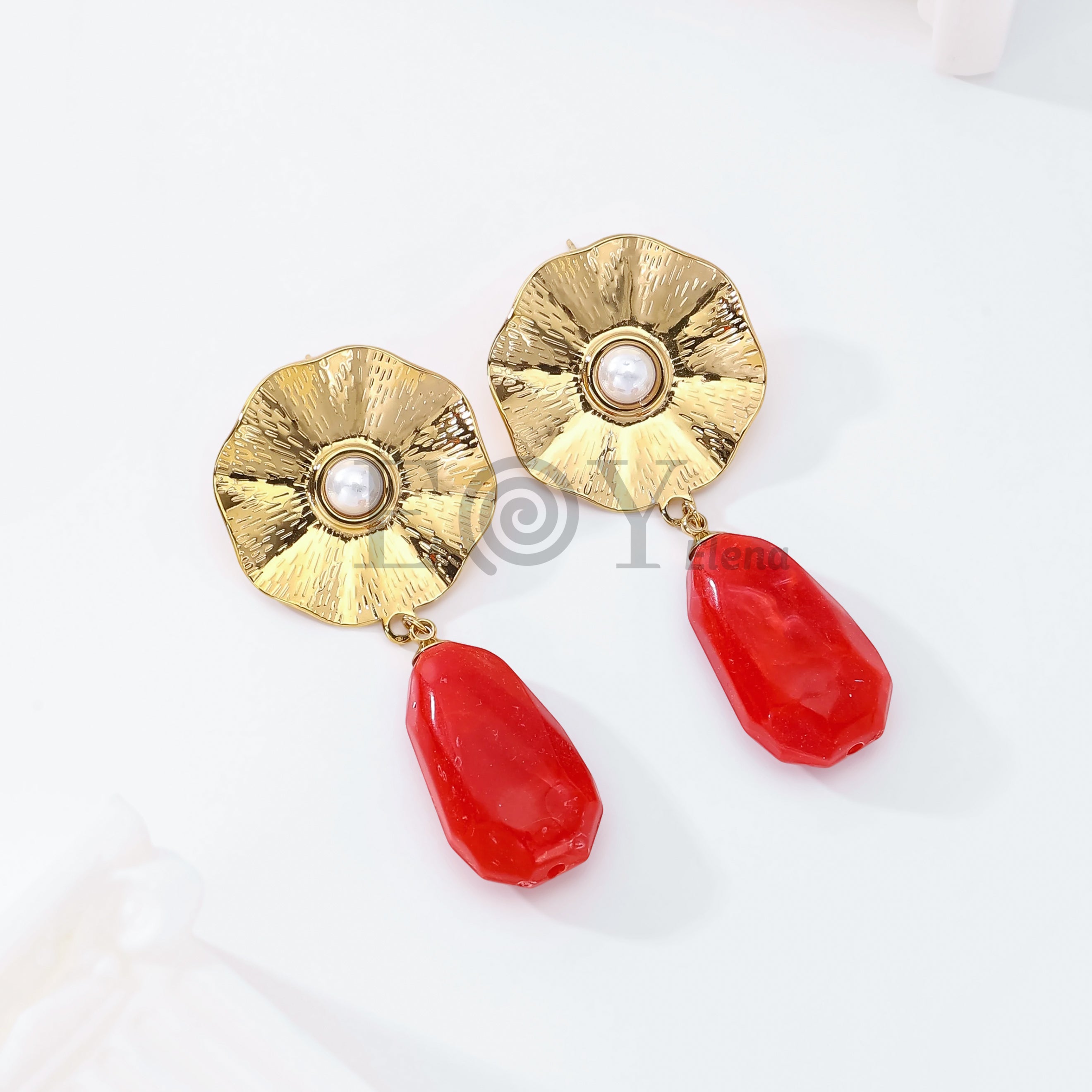 Pendientes chapa con perla y piedra