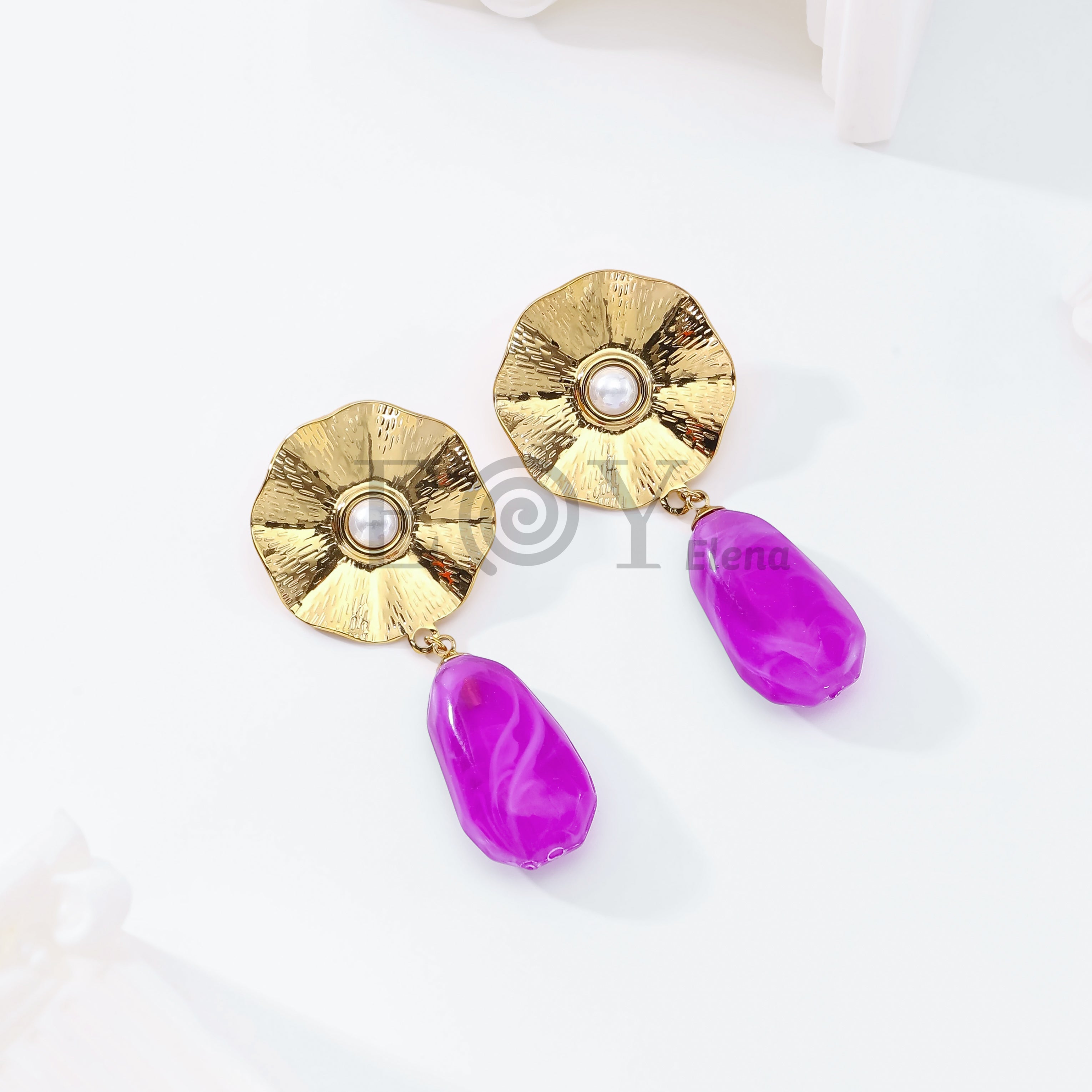 Pendientes chapa con perla y piedra