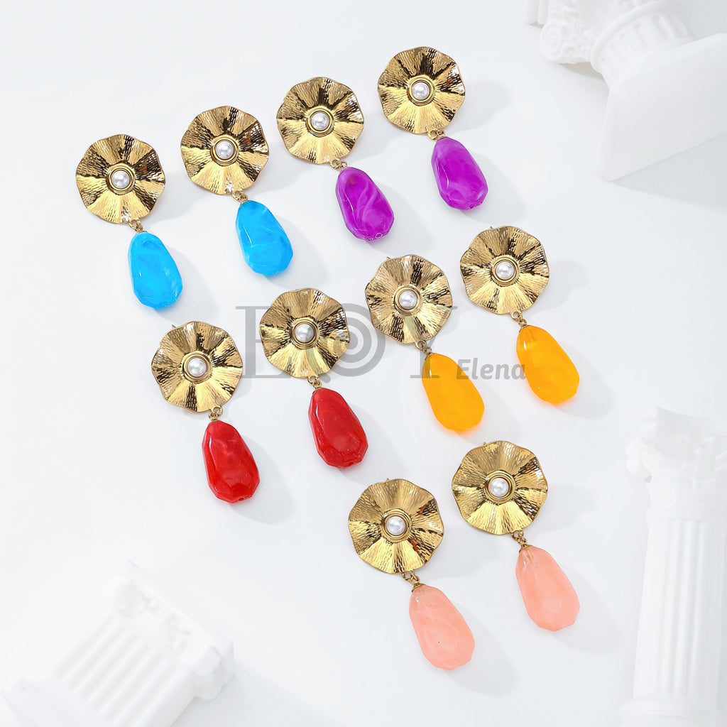 Pendientes chapa con perla y piedra