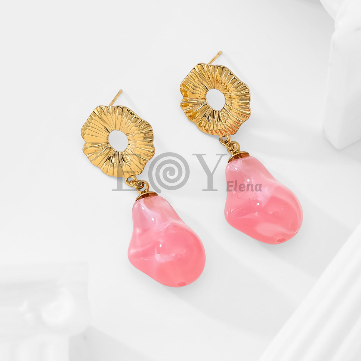 Pendientes chapa flor y piedra irregular