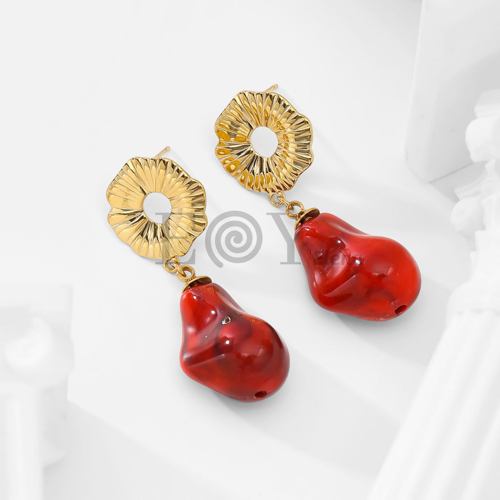 Pendientes chapa flor y piedra irregular