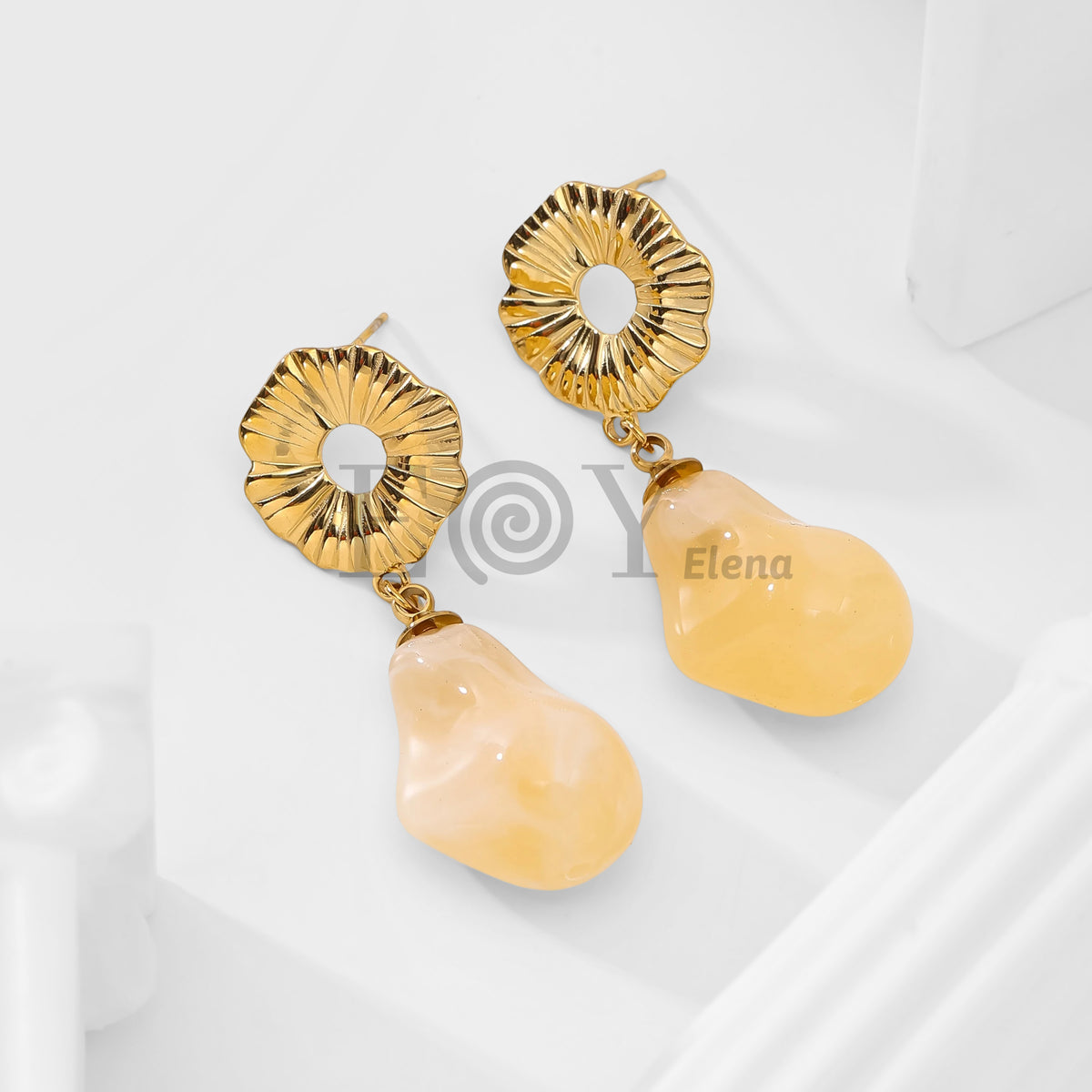 Pendientes chapa flor y piedra irregular