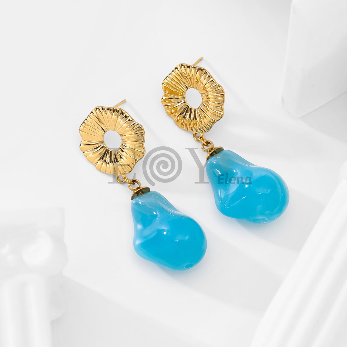 Pendientes chapa flor y piedra irregular