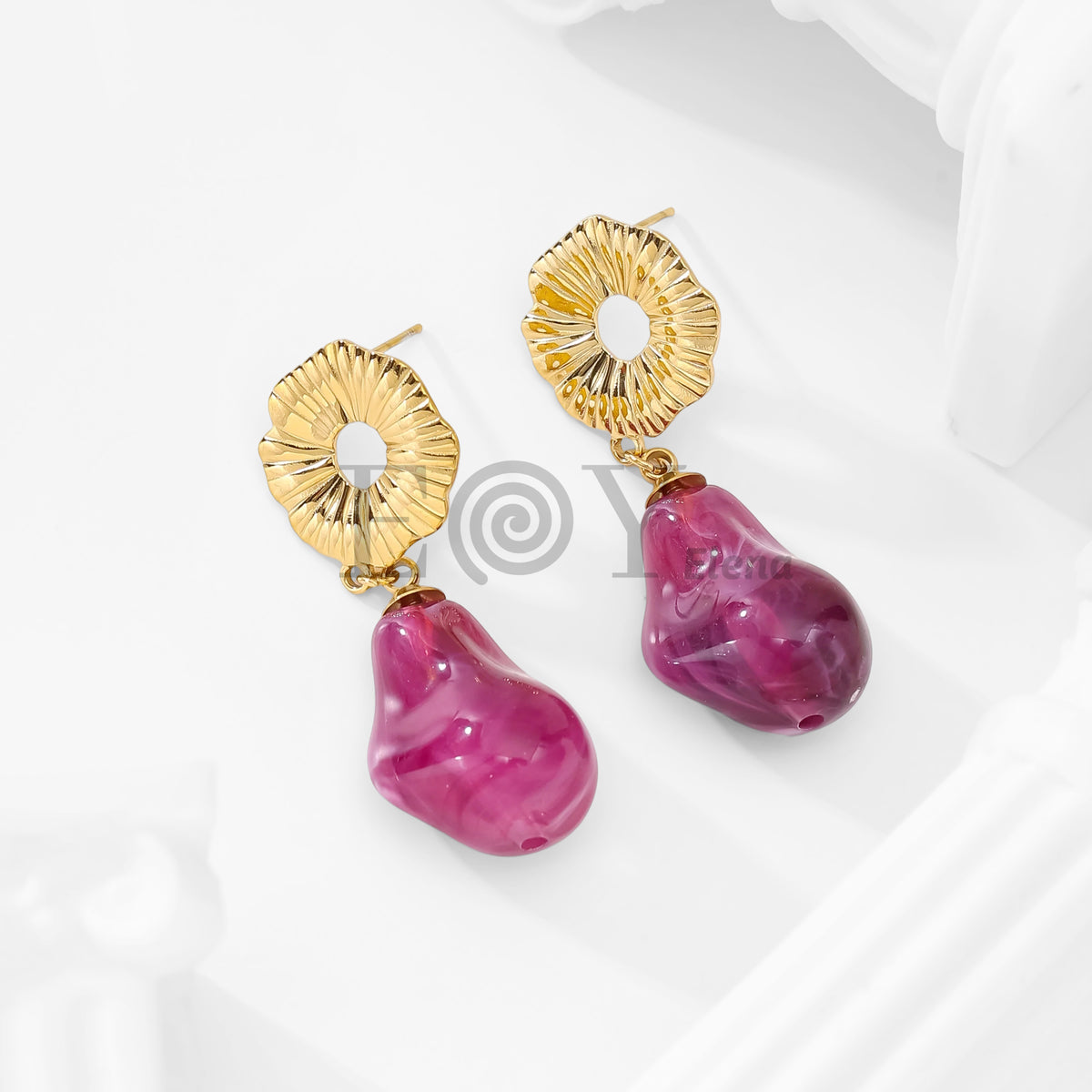 Pendientes chapa flor y piedra irregular