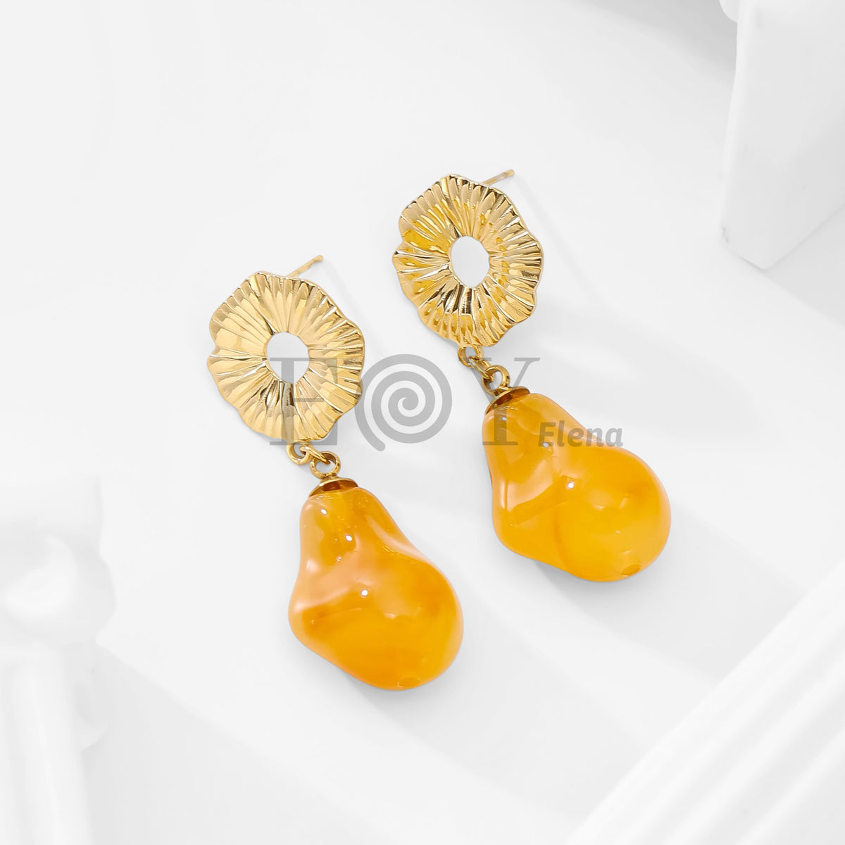 Pendientes chapa flor y piedra irregular
