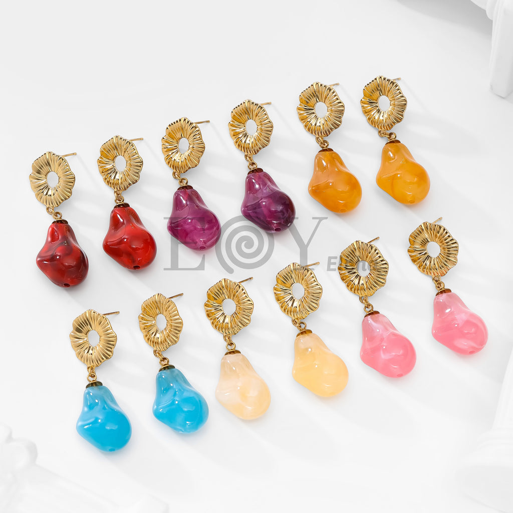 Pendientes chapa flor y piedra irregular