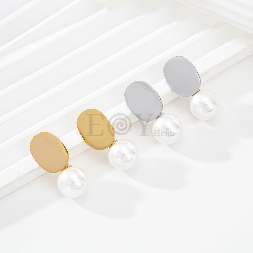 Pendientes chapa ovalada con perla