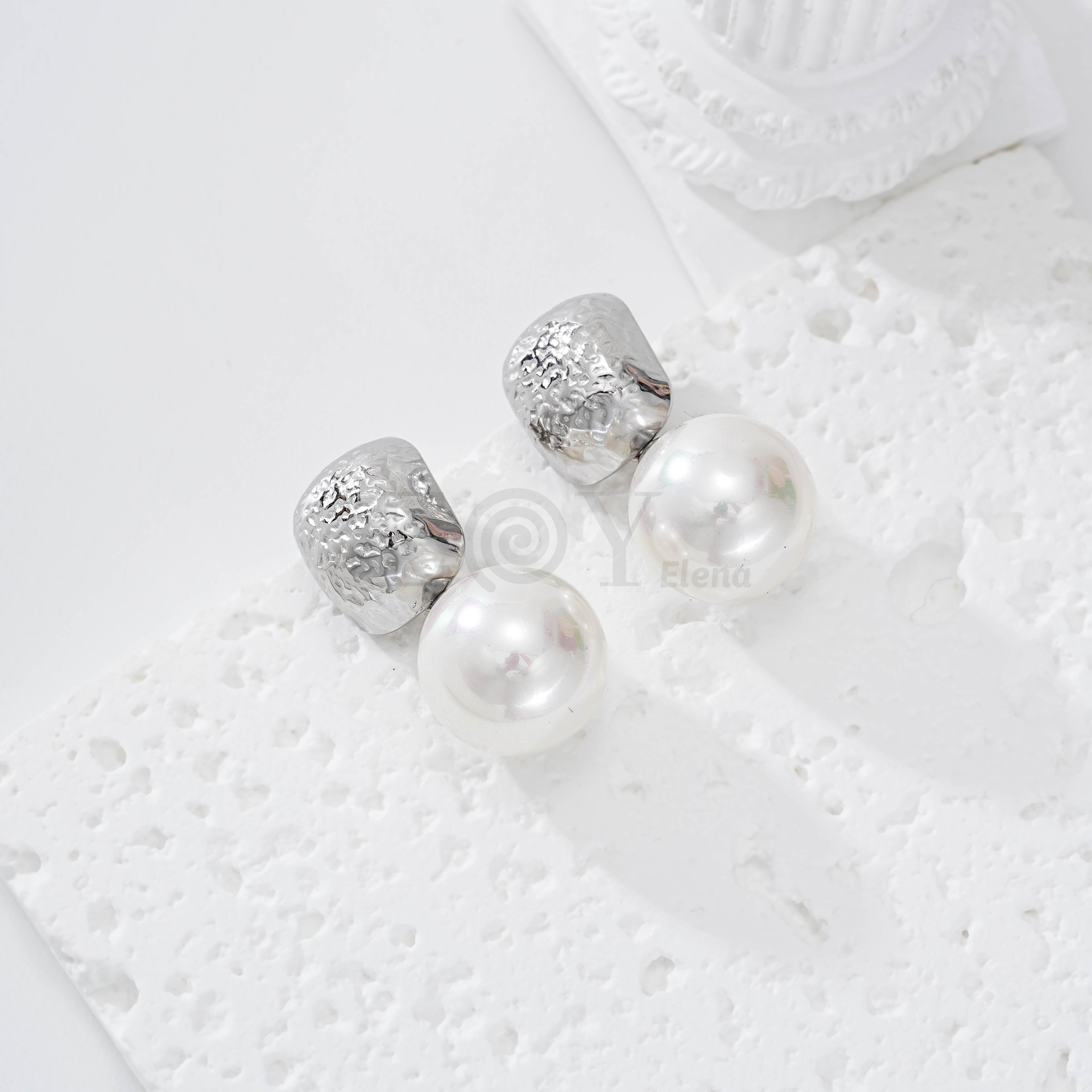 Pendientes chapa textura y perla acero
