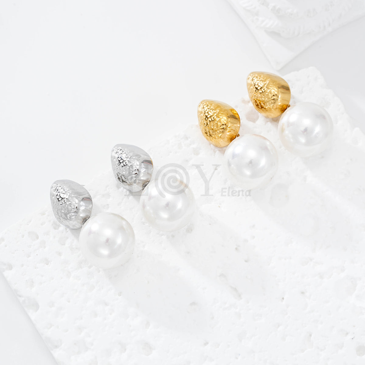 Pendientes gota y perla acero