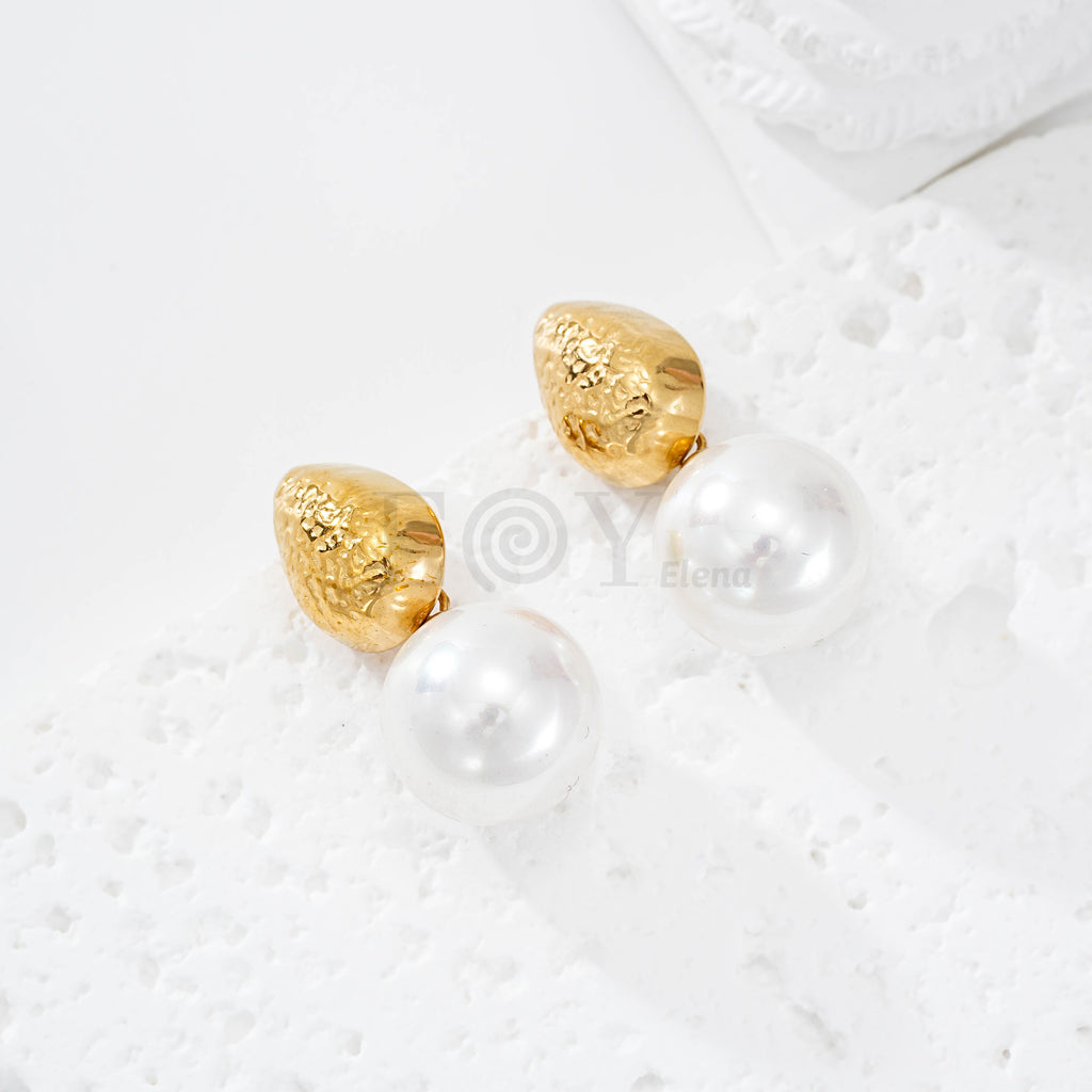 Pendientes gota y perla acero