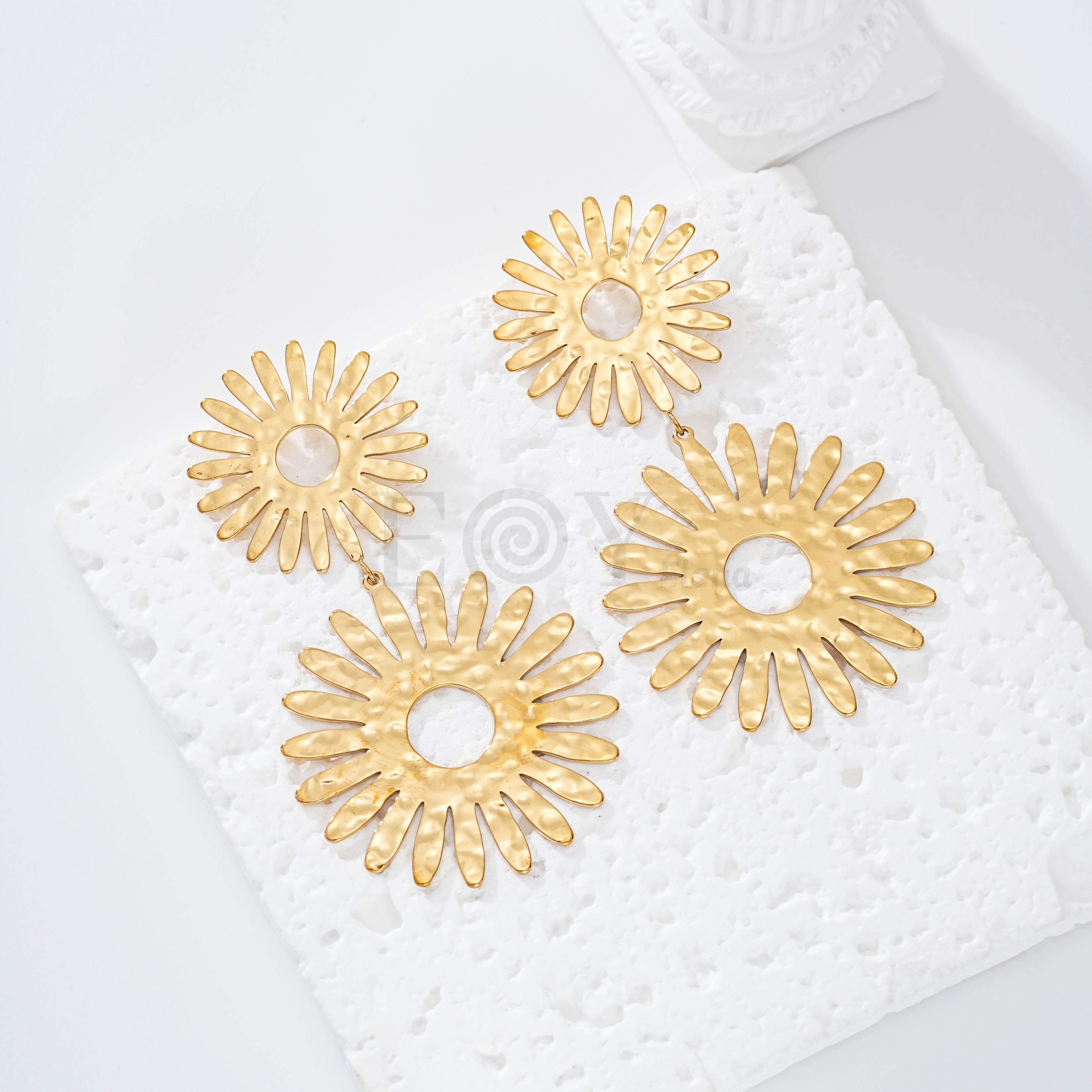 Pendientes doble girasol textura