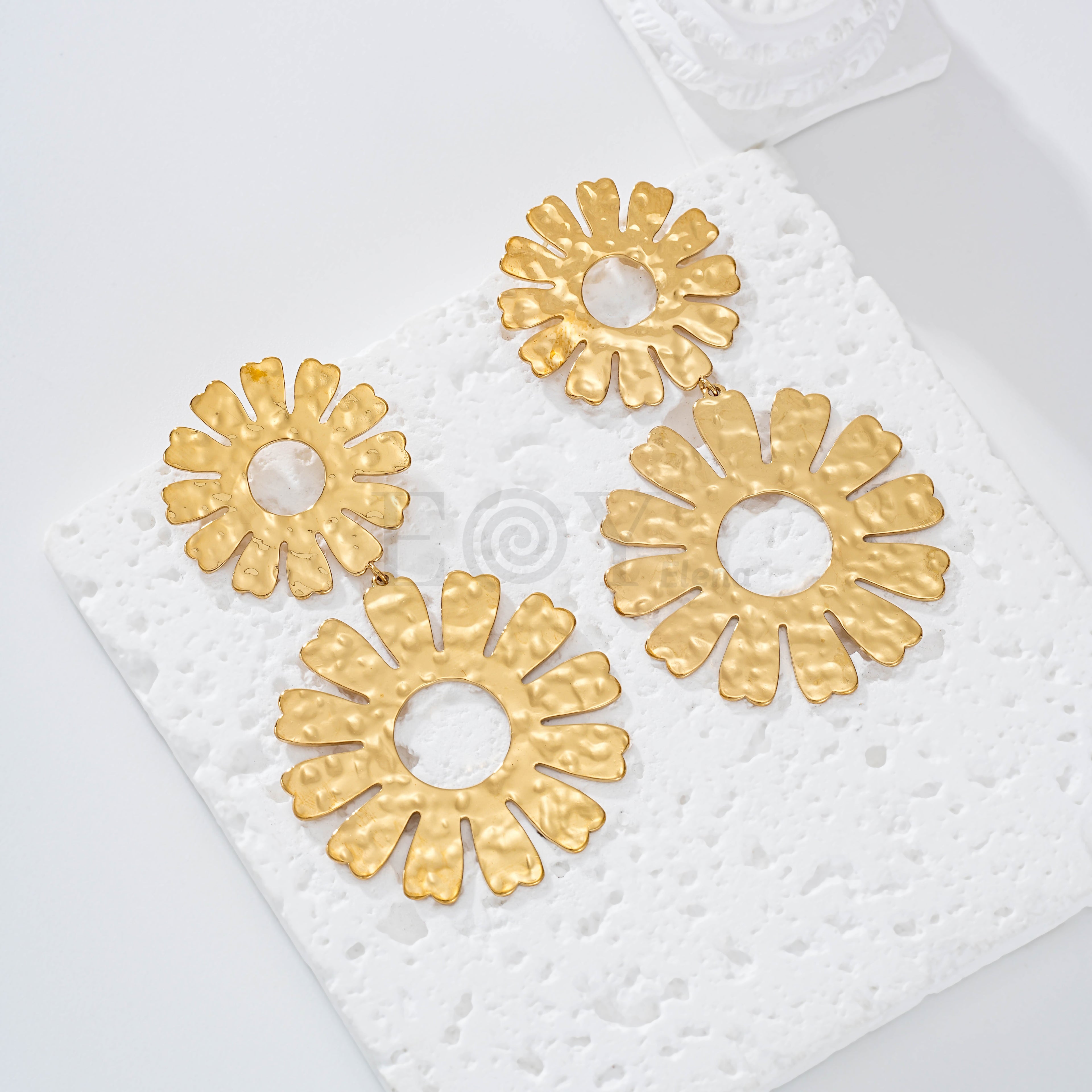 Pendientes doble flor textura