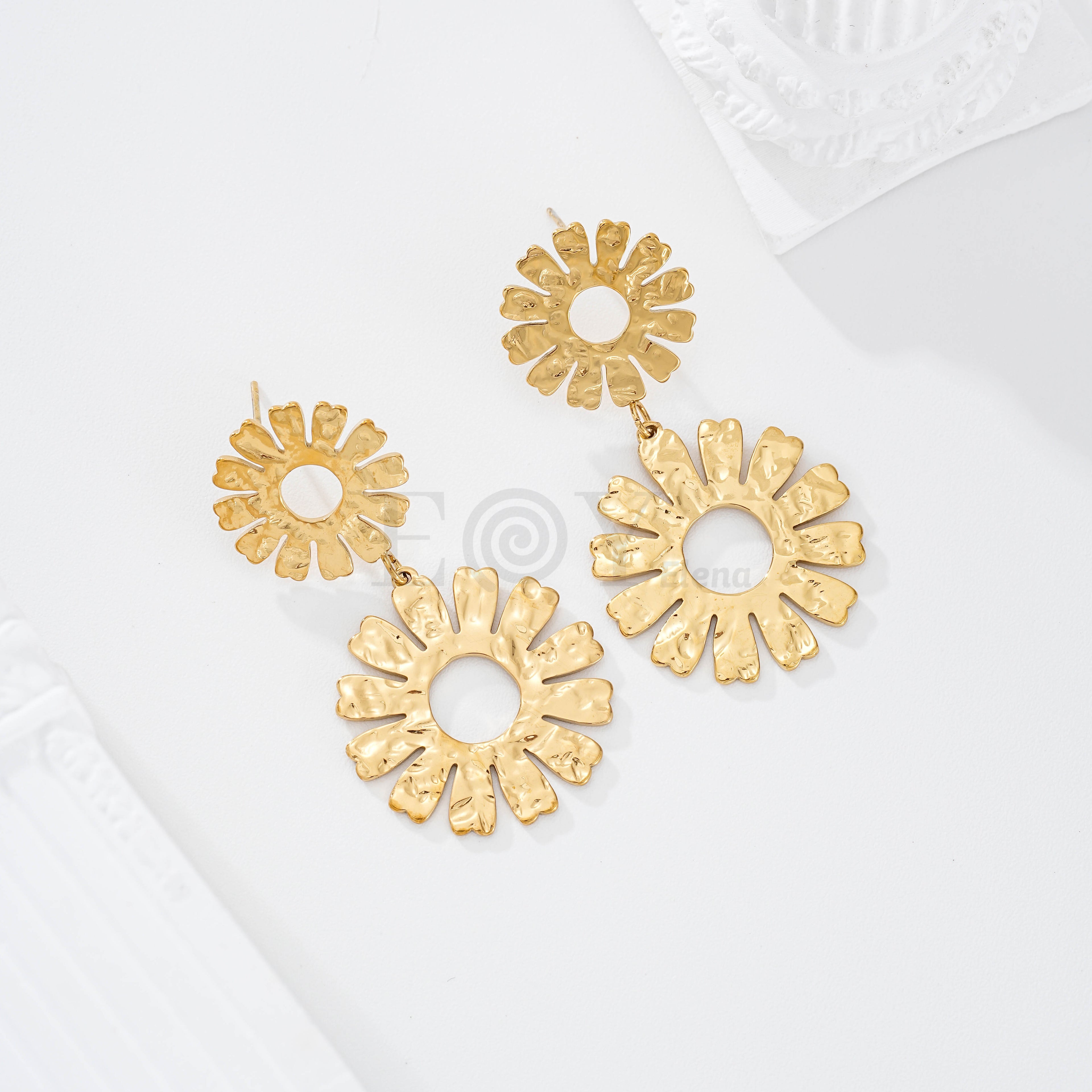 Pendientes doble flor textura
