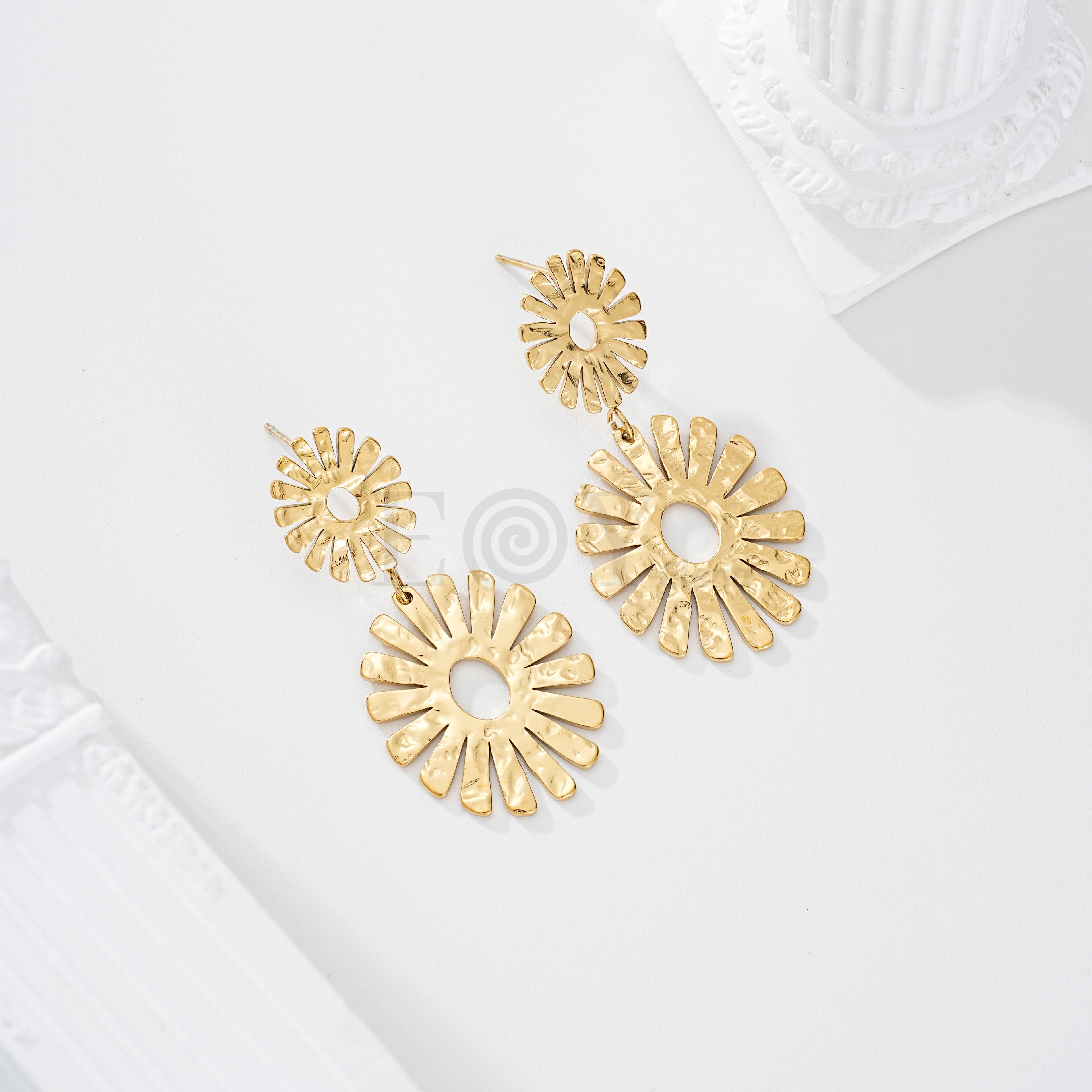 Pendientes doble flor textura