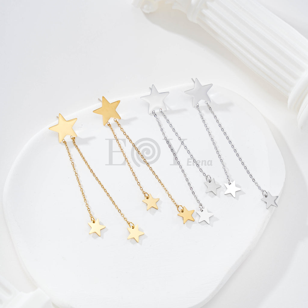 Pendientes de estrella doble cadena