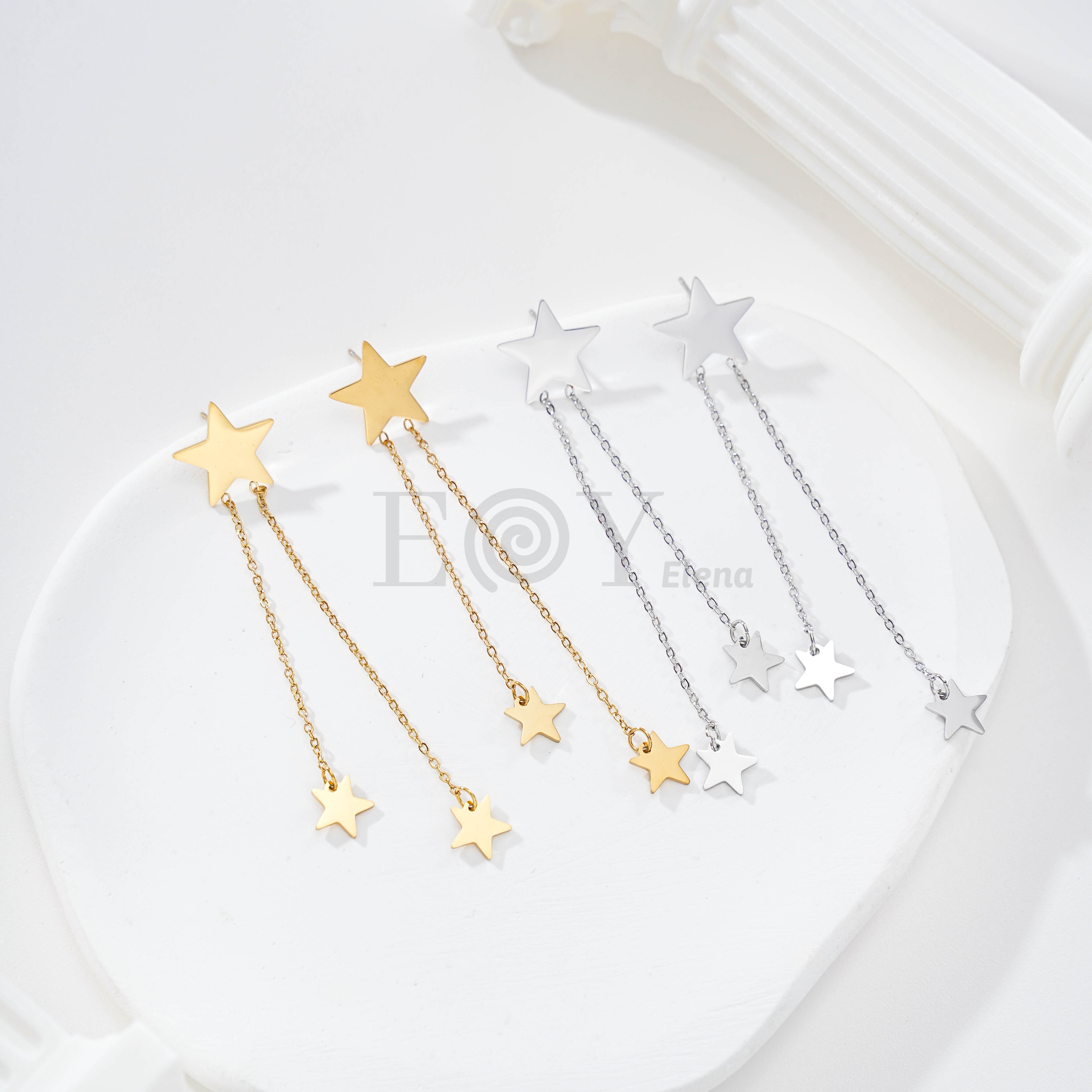 Pendientes de estrella doble cadena
