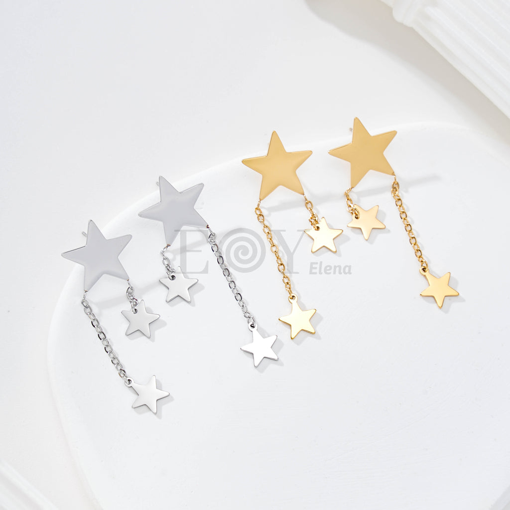 Pendientes de estrella con dos cadenas