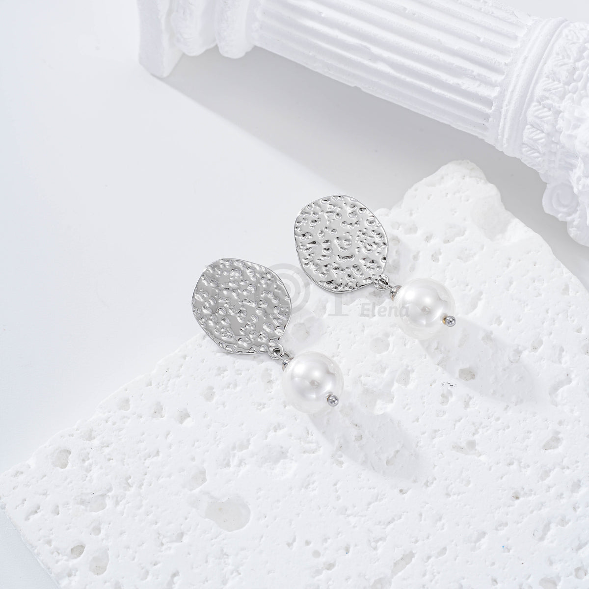 Pendientes chapa con perla acero