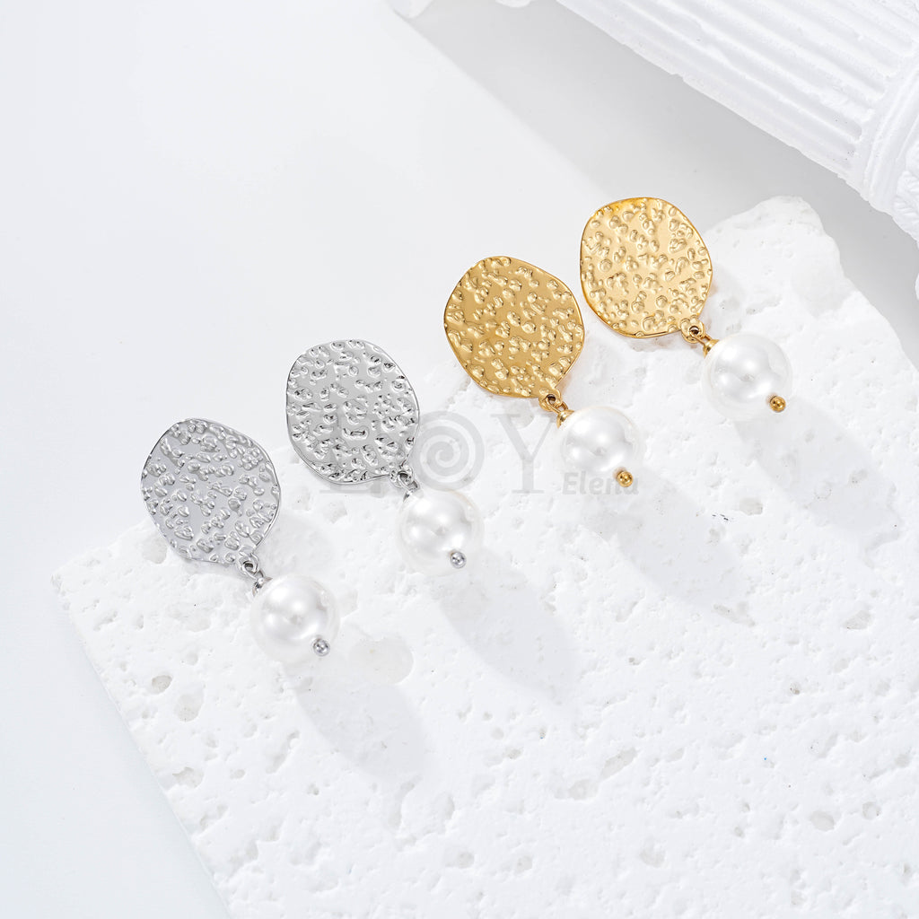 Pendientes chapa con perla acero
